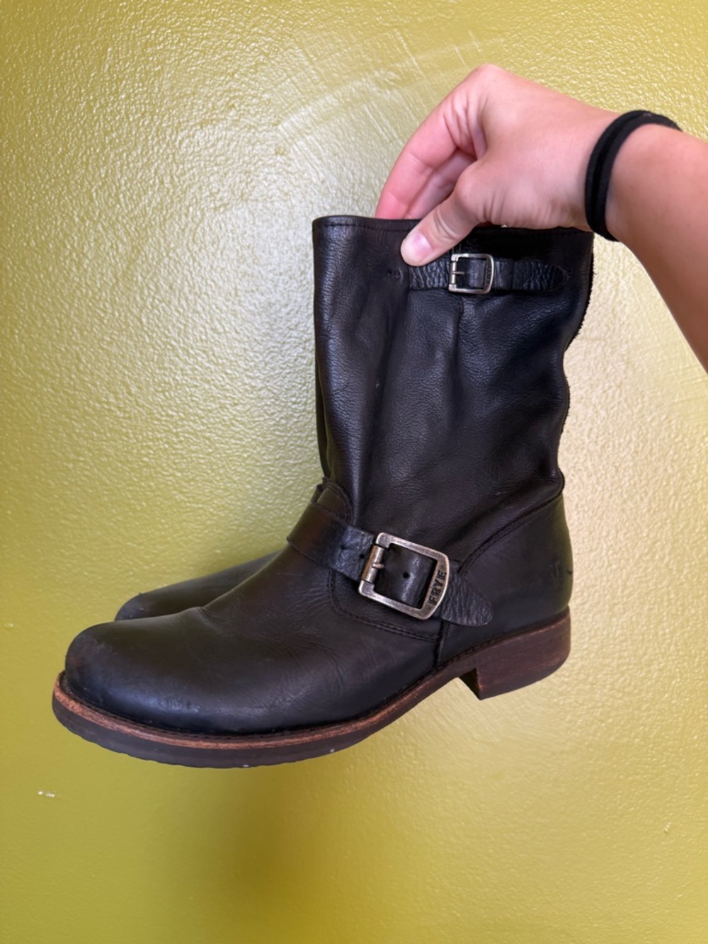 Frye Veronica Women’s Black Leather Mid-Calf Buckle Boots